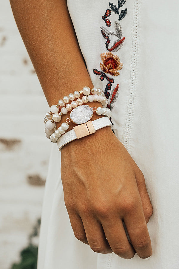 Summer Divine Druzy Bracelet Set In White