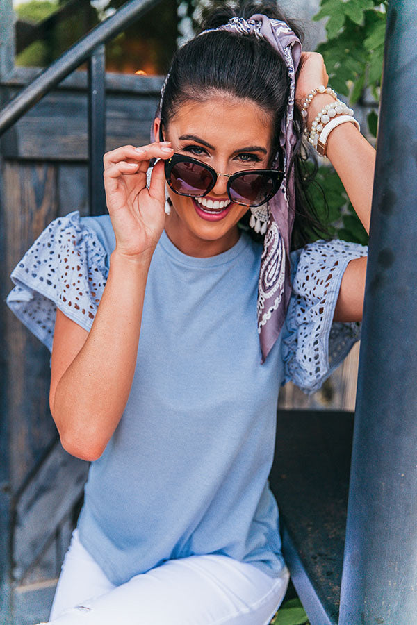 Sunshine Eyelet Shift Tee in Airy Blue