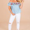 Mango Margs Embroidered Off Shoulder Top in Blue Image - 1