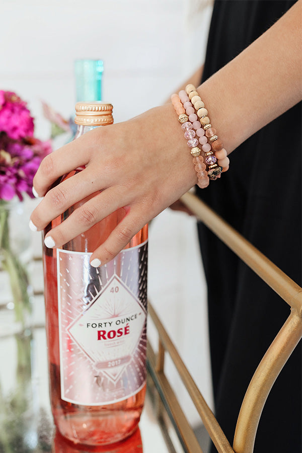 Mimosa Brunch Semi Precious Bracelet Set In Pink