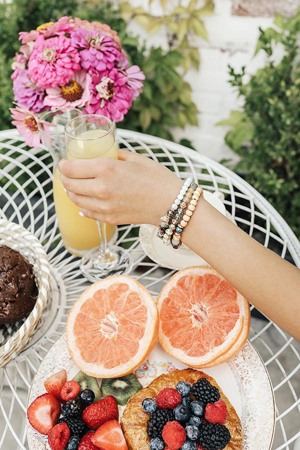 Mimosa Brunch Semi Precious Bracelet Set In Green