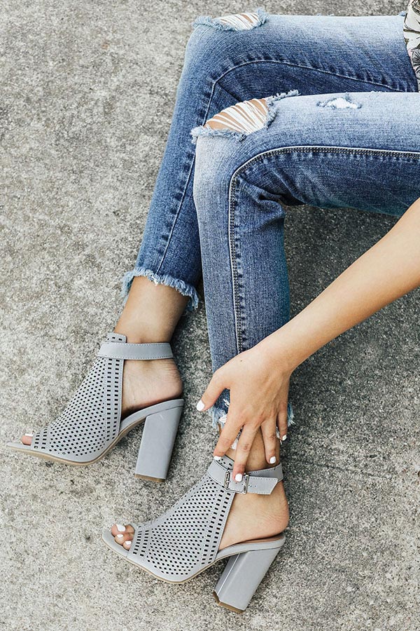 The Saylie Peep Toe Heel in Grey