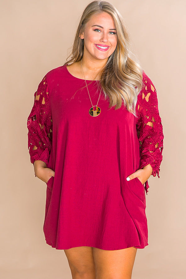 Daydream Bliss Crochet Shift Dress In Wine Image - 2