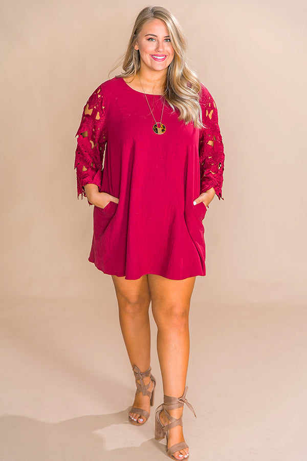 Daydream Bliss Crochet Shift Dress In Wine Image - 1