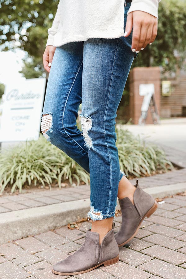 The Poppy Faux Suede Bootie in Charcoal