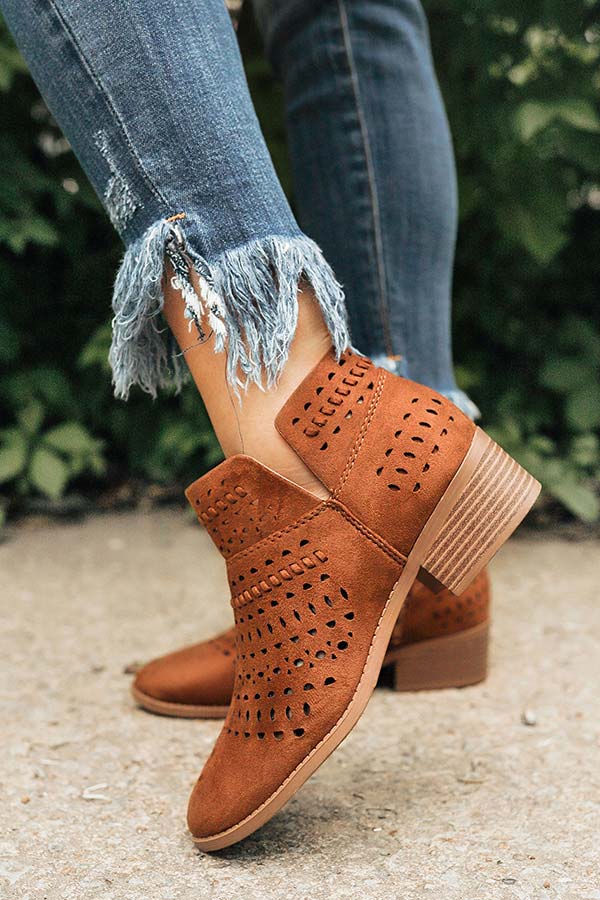 The Jenna Perforated Bootie in Chocolate Image - 2