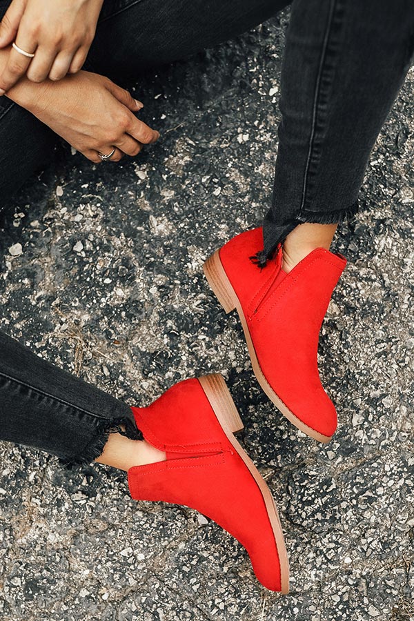 The Poppy Faux Suede Bootie in Red Image - 1