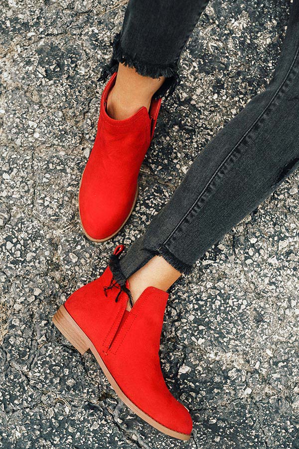 The Poppy Faux Suede Bootie in Red Image - 2