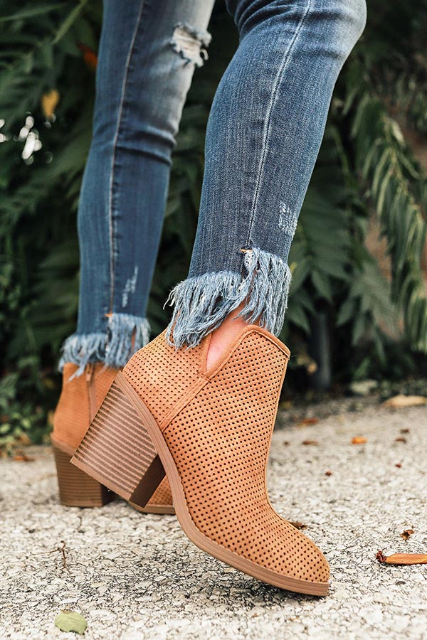 The Stella Perforated Bootie in Tan Image - 1