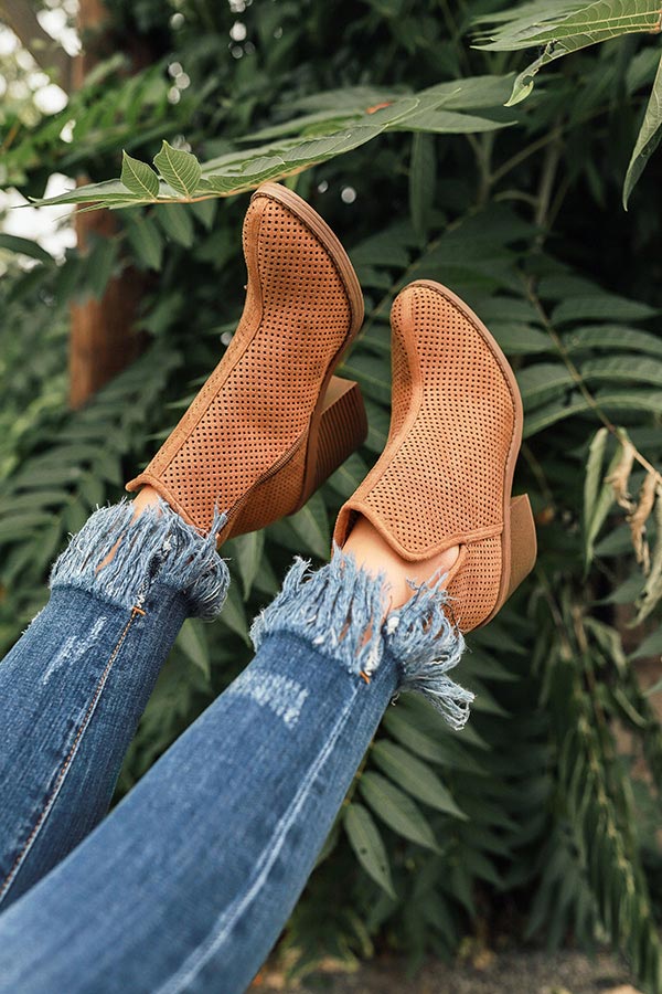The Stella Perforated Bootie in Tan Image - 2