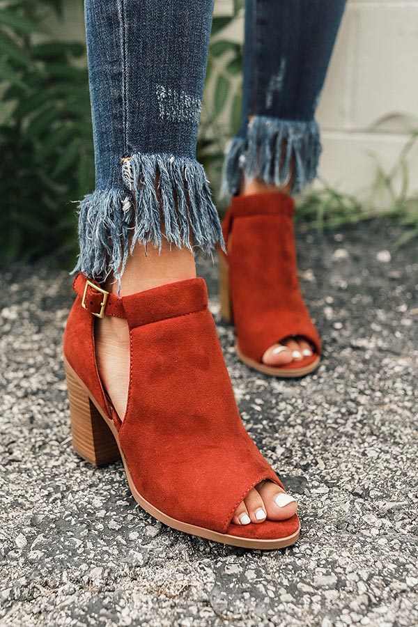 The Addison Peep Toe Bootie in Rustic Wine Image - 2