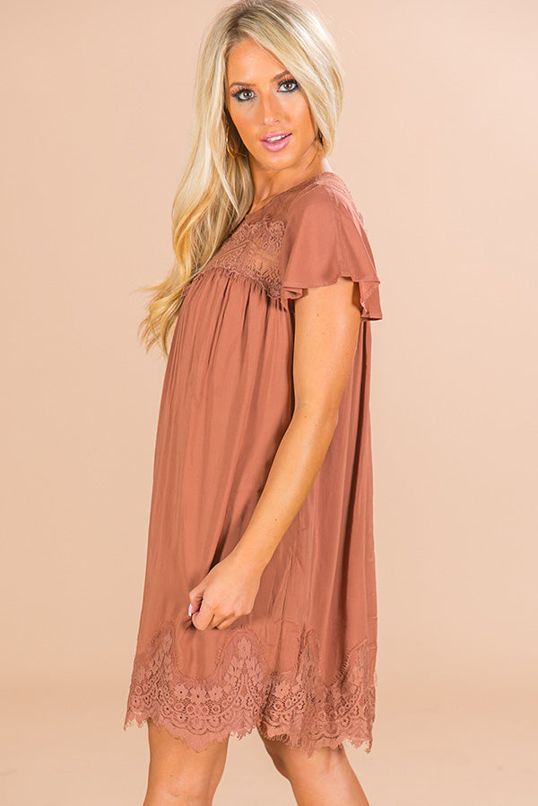 Jetting To Rome Lace Shift Dress in Chocolate Image - 3