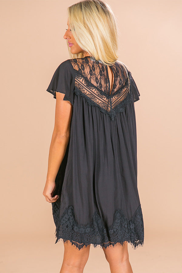 Jetting To Rome Lace Shift Dress in Black Image - 4