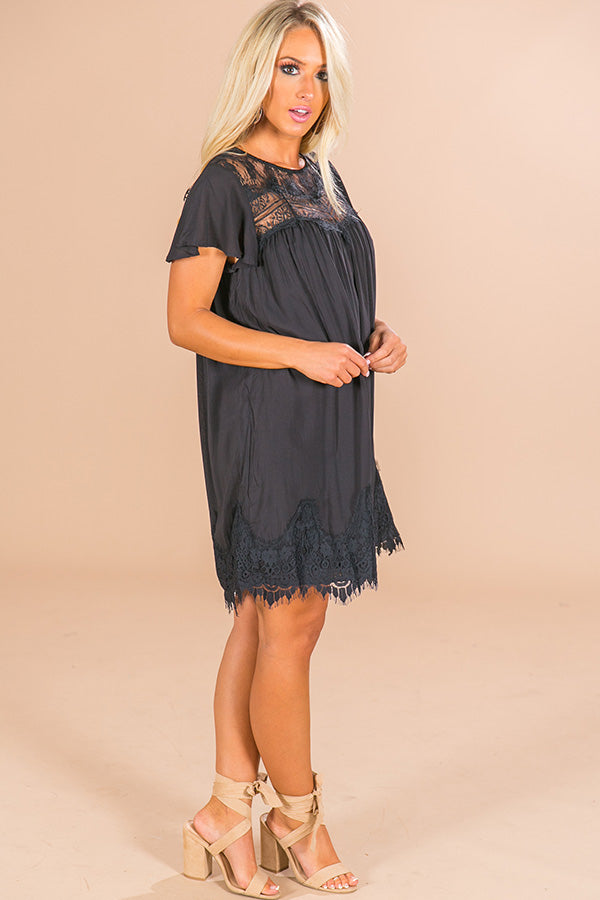 Jetting To Rome Lace Shift Dress in Black Image - 2