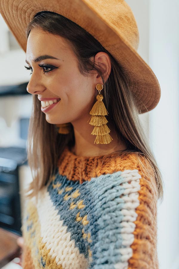 Vineyard Vibes Tassel Earrings In Mustard