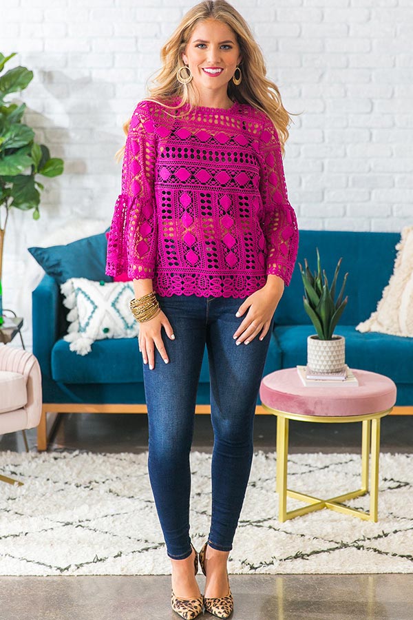 Calabasas Crochet Shift Top in Berry Image - 1