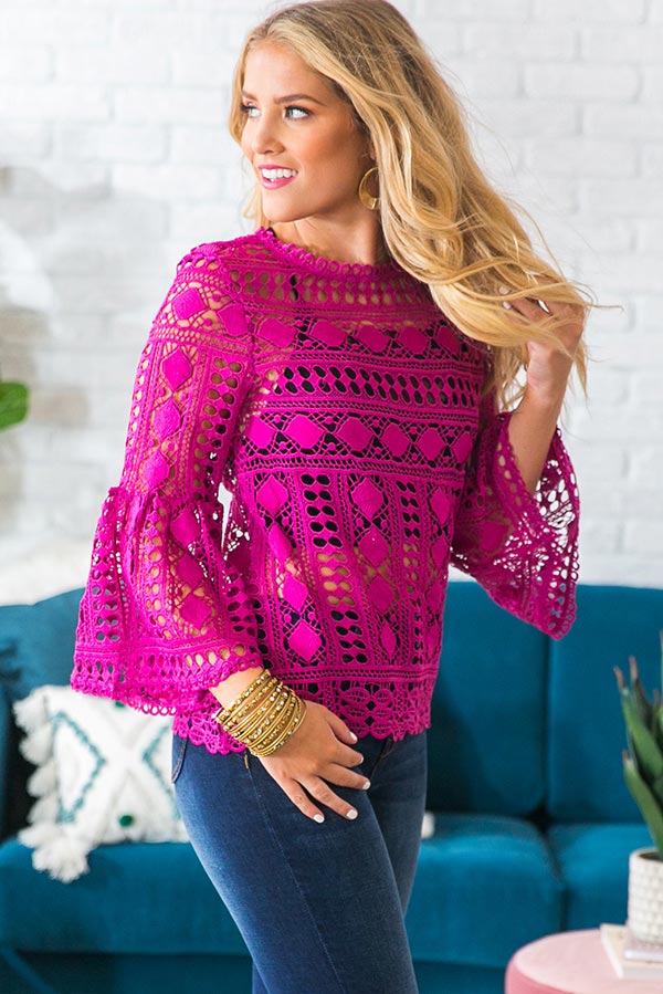 Calabasas Crochet Shift Top in Berry Image - 2