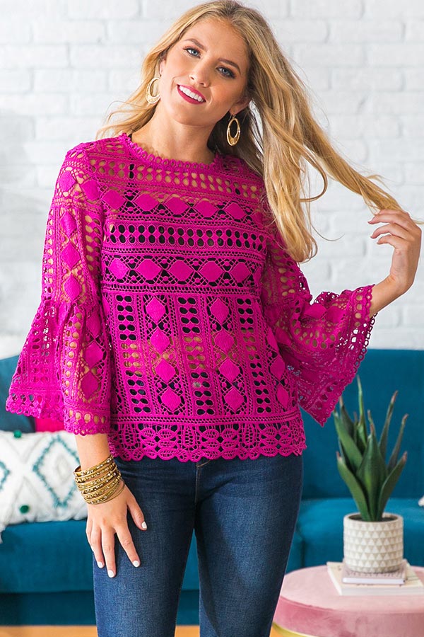 Calabasas Crochet Shift Top in Berry Image - 4