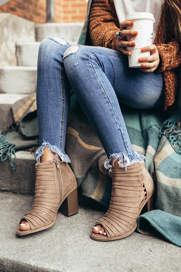 The Charlie Peep Toe Bootie in Taupe Image - 2