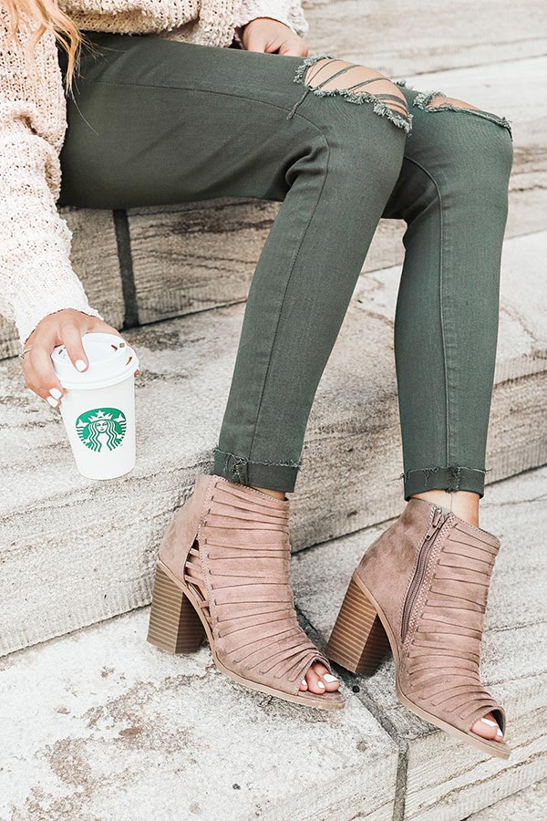 The Charlie Peep Toe Bootie in Taupe Image - 3