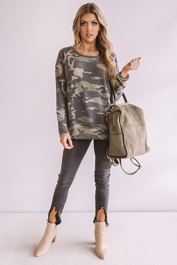 Well Traveled Camo Shift Top in Army Green Image - 2