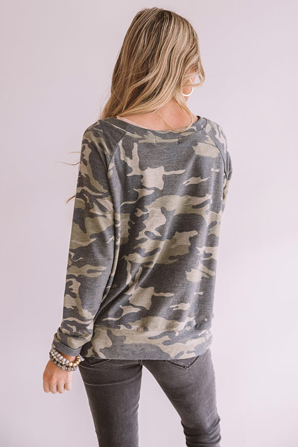 Well Traveled Camo Shift Top in Army Green Image - 5
