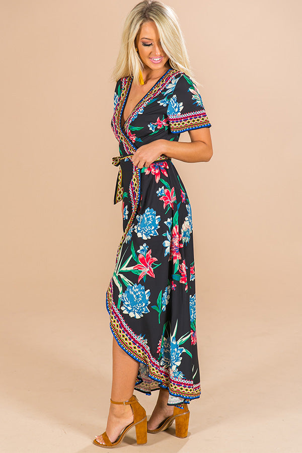 Parisian Floral Wrap Maxi in Black Image - 4