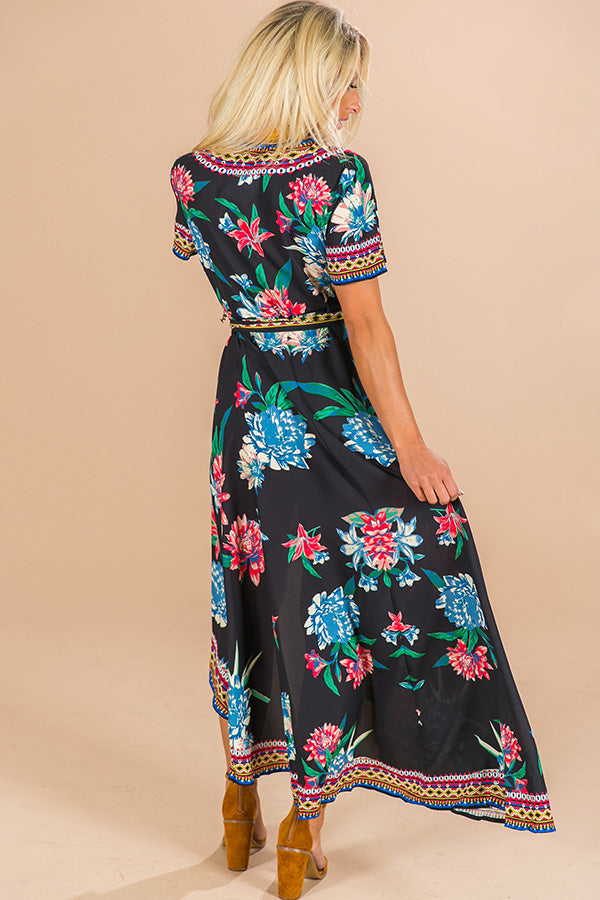 Parisian Floral Wrap Maxi in Black Image - 5