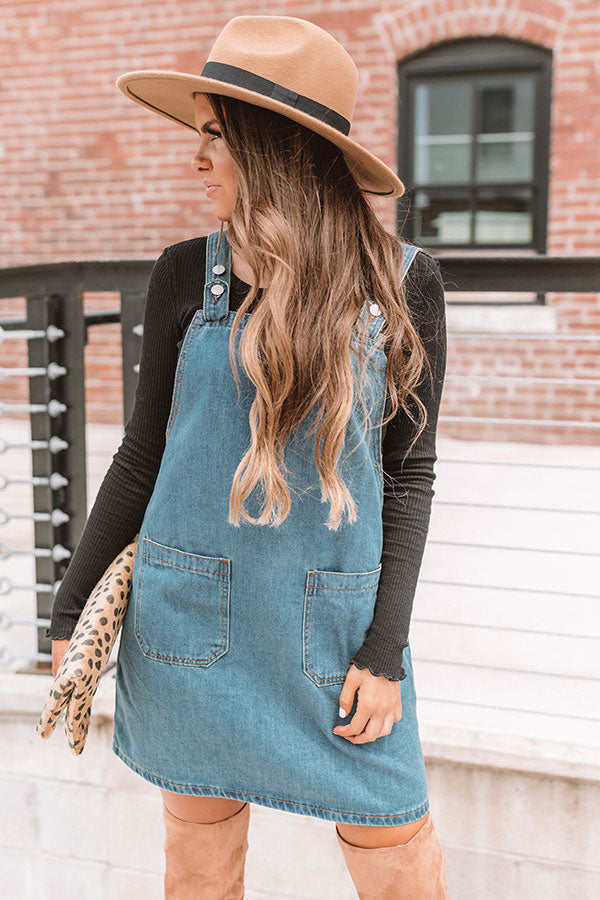 Happy Days Denim Overall Dress in Medium Wash Image - 4
