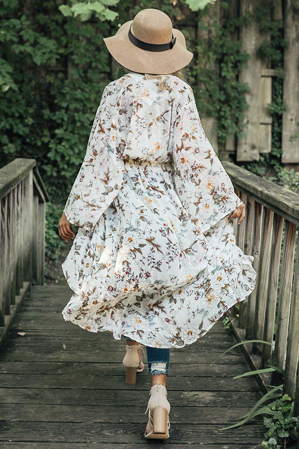 Brunching In Brooklyn Floral Duster in White Image - 3
