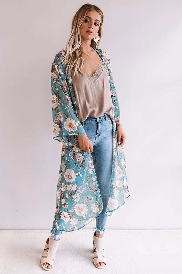 Brunching In Brooklyn Floral Duster in Light Teal Image - 1