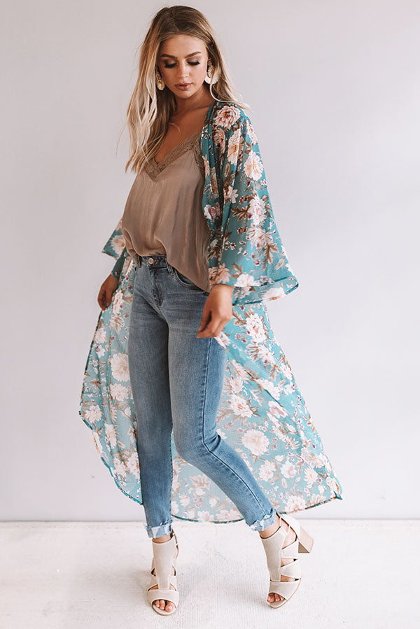 Brunching In Brooklyn Floral Duster in Light Teal Image - 2
