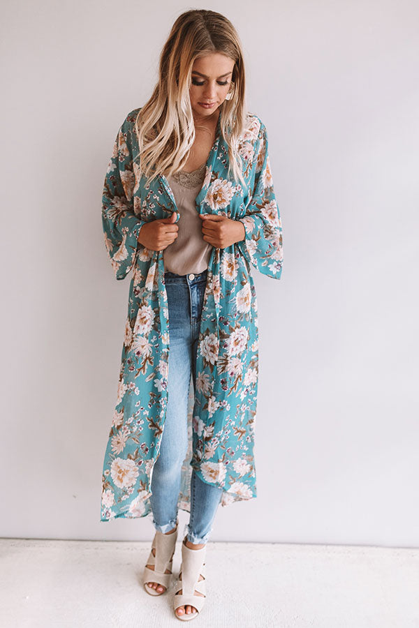 Brunching In Brooklyn Floral Duster in Light Teal Image - 3