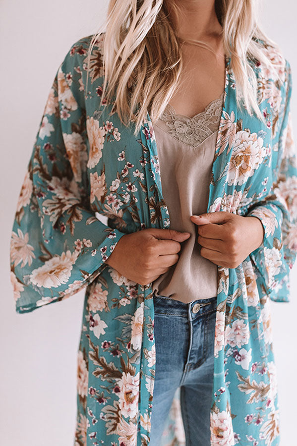 Brunching In Brooklyn Floral Duster in Light Teal Image - 4