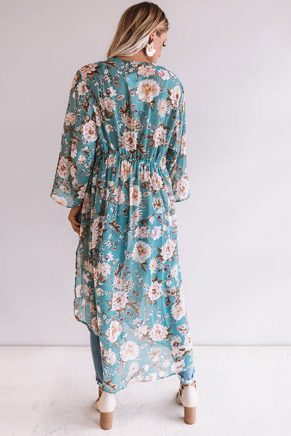 Brunching In Brooklyn Floral Duster in Light Teal Image - 5