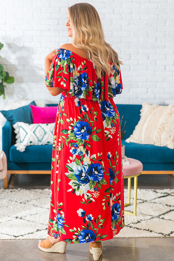 Escape To Maui Off Shoulder Maxi Dress in Red Image - 3