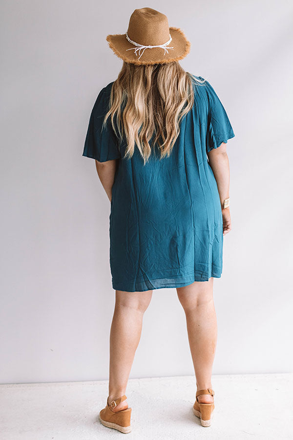 Margarita Calling Embroidered Shift Dress in Teal Image - 5