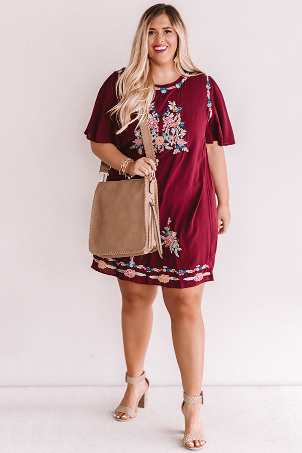 Margarita Calling Embroidered Shift Dress in Merlot Image - 1