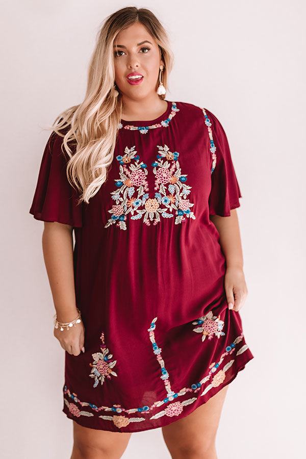 Margarita Calling Embroidered Shift Dress in Merlot Image - 2