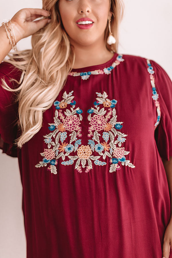 Margarita Calling Embroidered Shift Dress in Merlot Image - 3