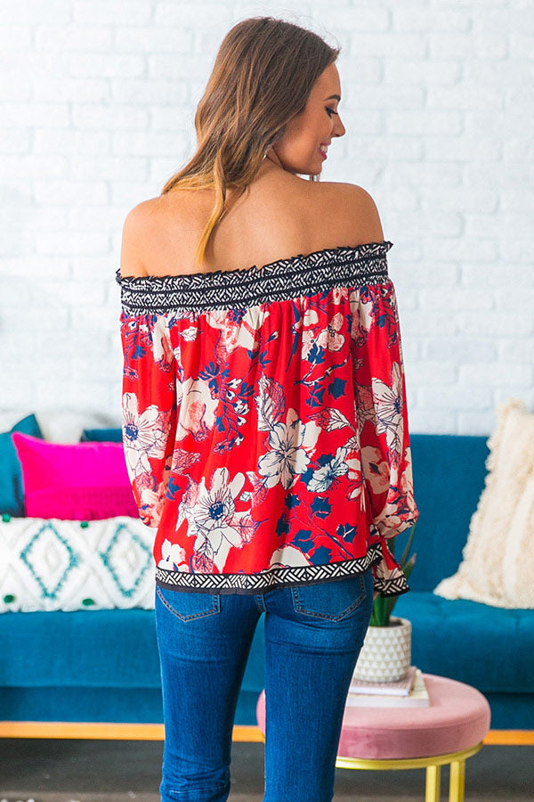 Chasing Bliss Floral Off Shoulder Top in Red Image - 3