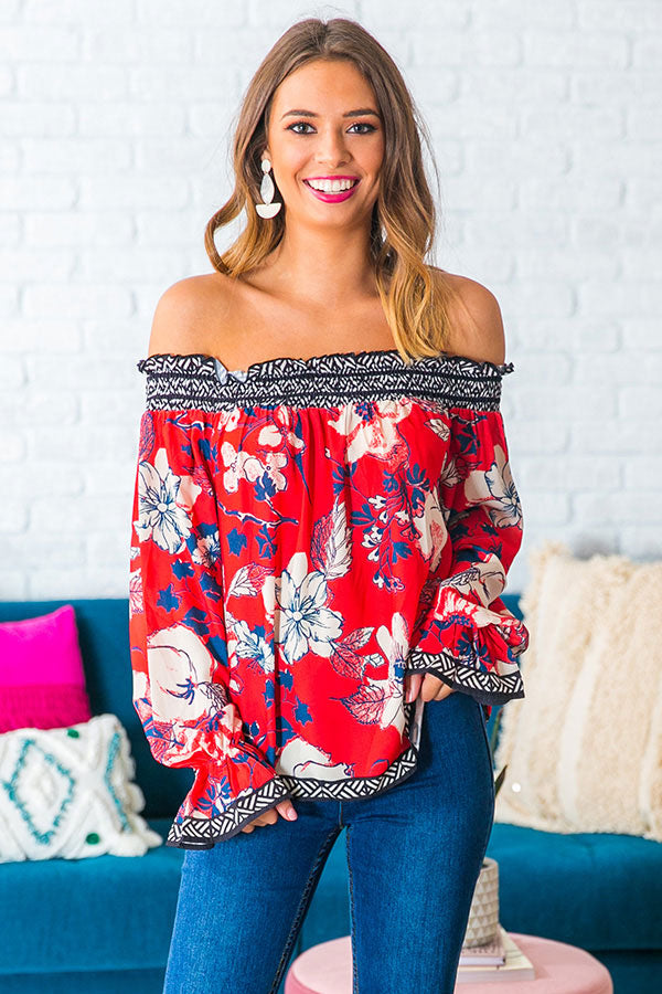 Chasing Bliss Floral Off Shoulder Top in Red Image - 1