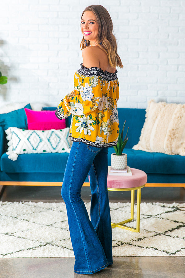 Chasing Bliss Floral Off Shoulder Top in Marigold Image - 3