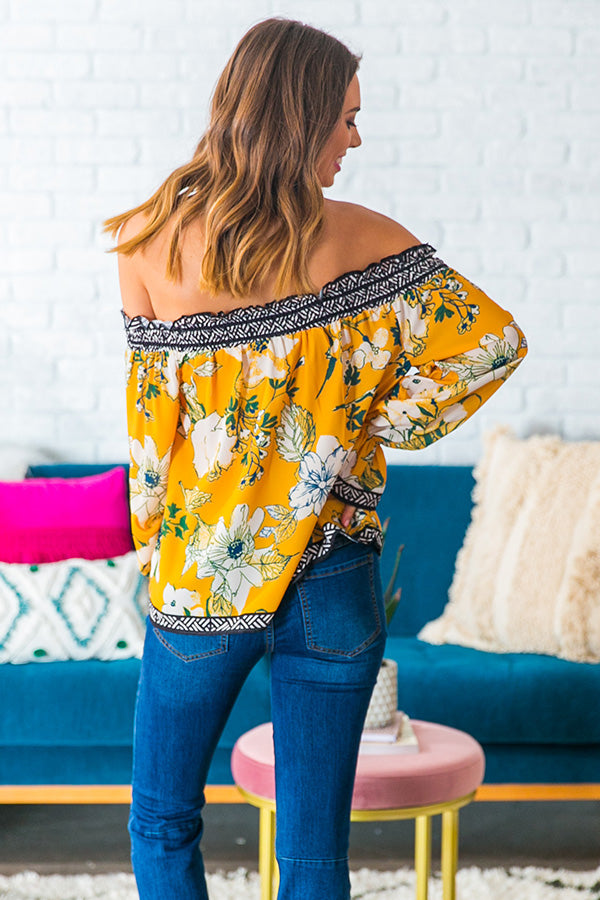 Chasing Bliss Floral Off Shoulder Top in Marigold Image - 4