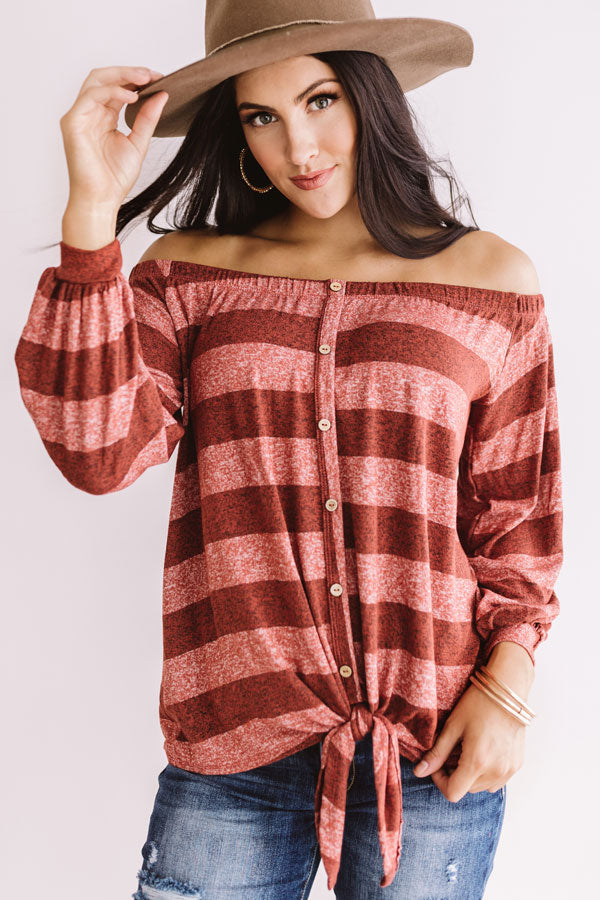 Cute As A Button Off Shoulder Top in Aurora Red Image - 1
