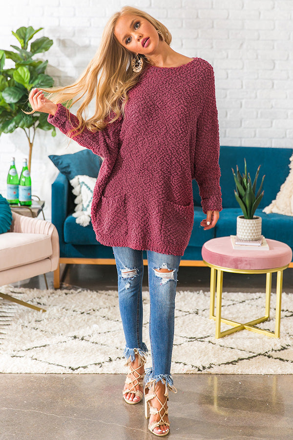 Winter Break Knit Tunic Sweater In Sangria Image - 1