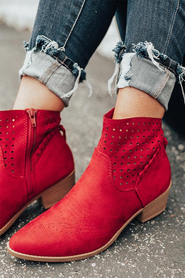 The Ellis Faux Suede Bootie in Red Image - 2