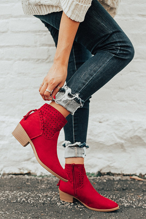 The Ellis Faux Suede Bootie in Red Image - 1