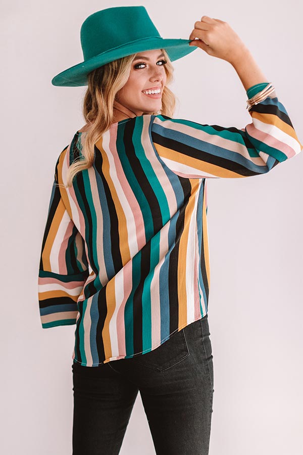 Pinot Perfection Stripe Top in Turquoise Image - 3