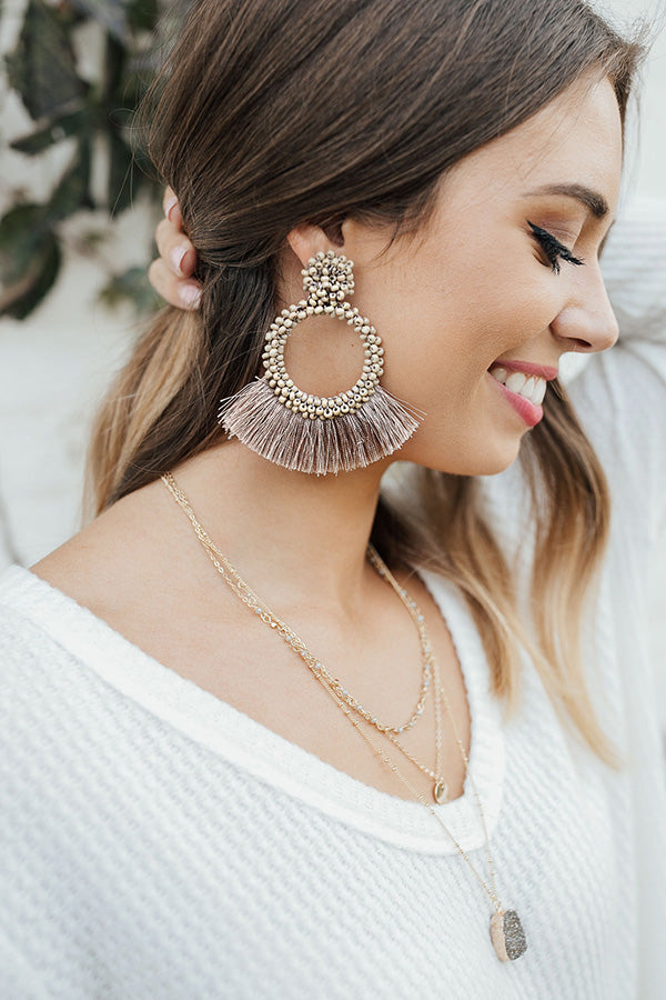 Cocktail Queen Earrings In Taupe